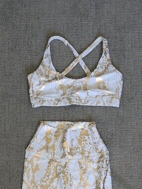 Carbon38 White Sports Bra with Gold Snake Foil Print